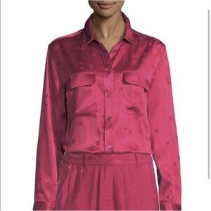 Equipment Tabitha Simmons Hot Pink Star Button Up Blouse Shirt Small Flaw